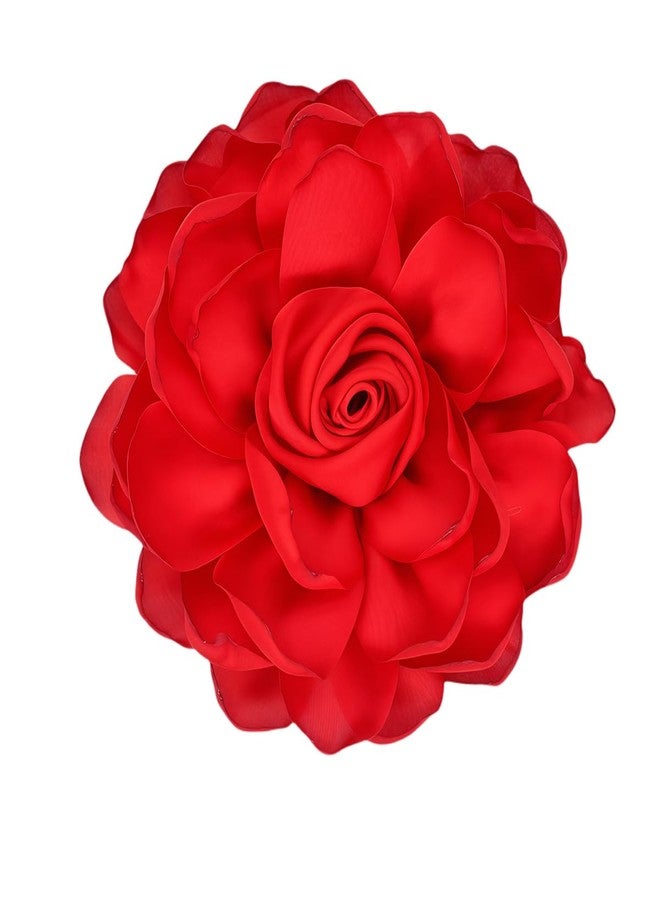 MarveBard Extra Large Satin Fabric Flower Brooch for Women Elegant Rose Camellia Floral Brooch Pin Handmade Big Satin Fabric Flower Statement Brooch Pin Vintage Clothing Hat Bag Accessories Christmas Wedding Bridal Birthday Jewelry (Red) - Image 1